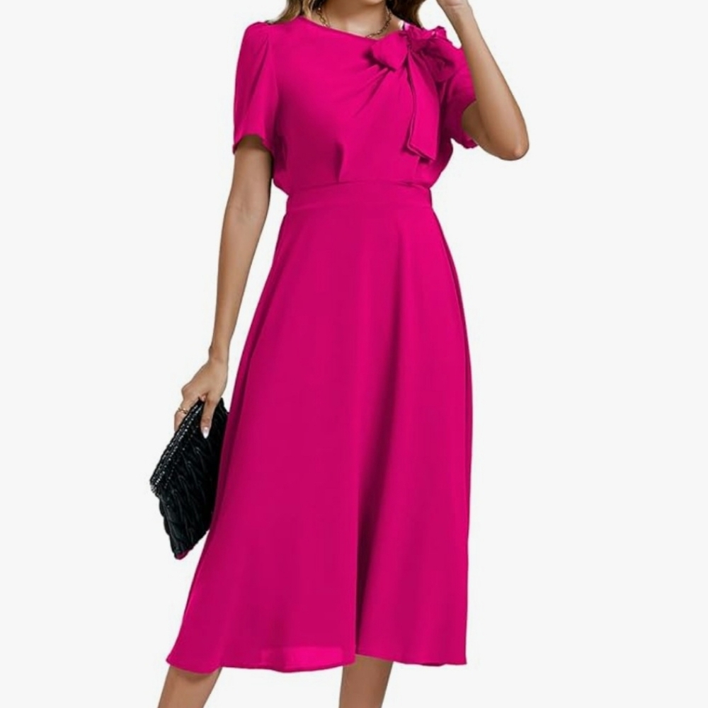 Nwot pink midi dress with bow detail